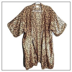 Vintage Intimate Moods Robe L Satin Cheetah Kimono‎ Wrap Lightweight Mod Wife